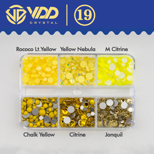 VDD  DC-019 SS6-SS20 Mix Size 6 Grid Box Glass Rhinestones Crystal Flatback Glitter Stones For Nail Art Accessorie DIY Crafts Decoration