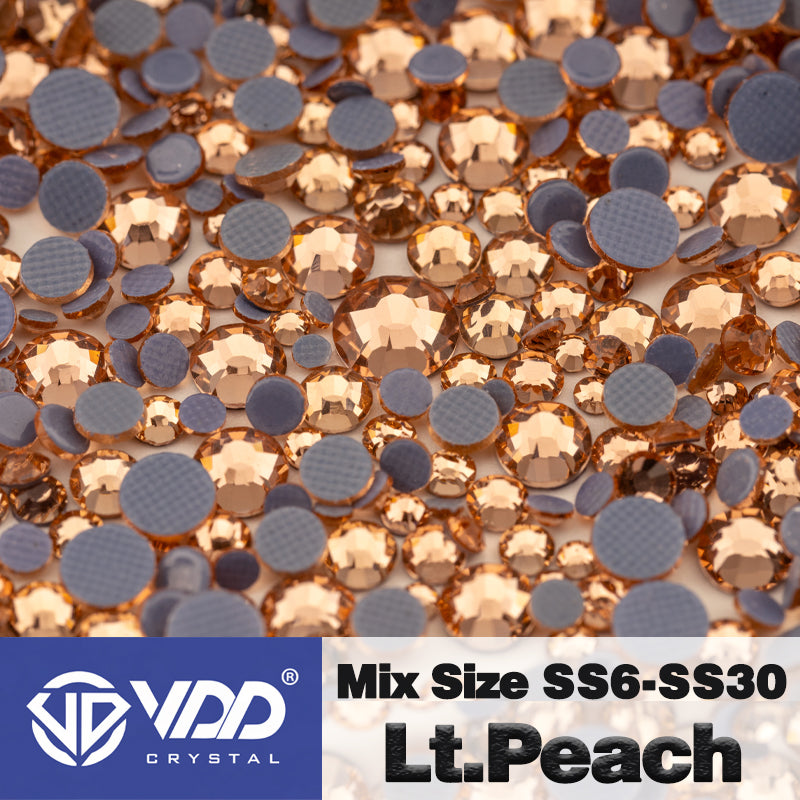 VDD 010 Lt.Peach Wholesale SS6-SS30 Hotfix Mix Size Glass Rhinestone Crystal Flat Back High Quality Strass Stones For DIY Clothes Accessories