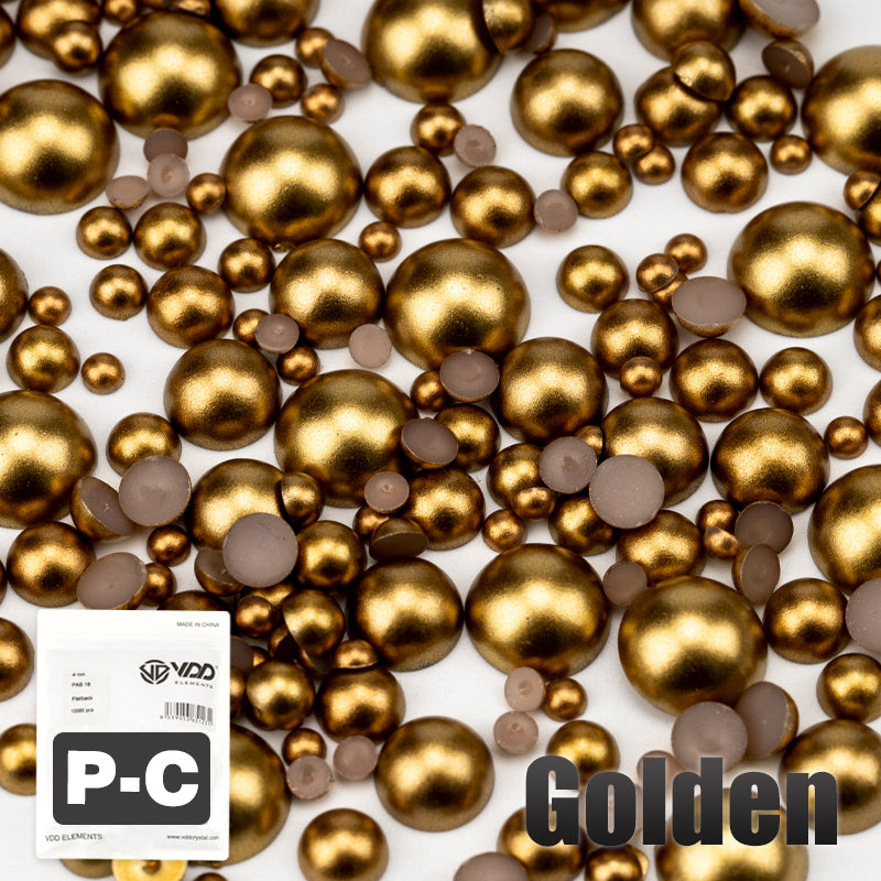 VDD Golden 2.5-10mm Mix Size ABS Half Round Pearls Flatback Beads Resin Rhinestones Flatback Stones ZHENZHU