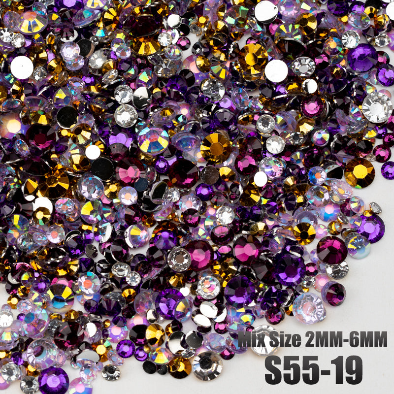 VDD S55-19 Mix Size 2-6mm Resin Rhinestone Crystal Flatback Plastic Flatback Stones SHUZHI