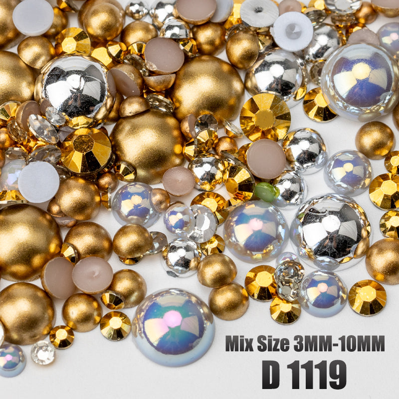 VDD D1119 3-10mm Mix Size ABS Half Round Pearls Flatback Beads Resin Rhinestones Flatback Stones ZHENZHU