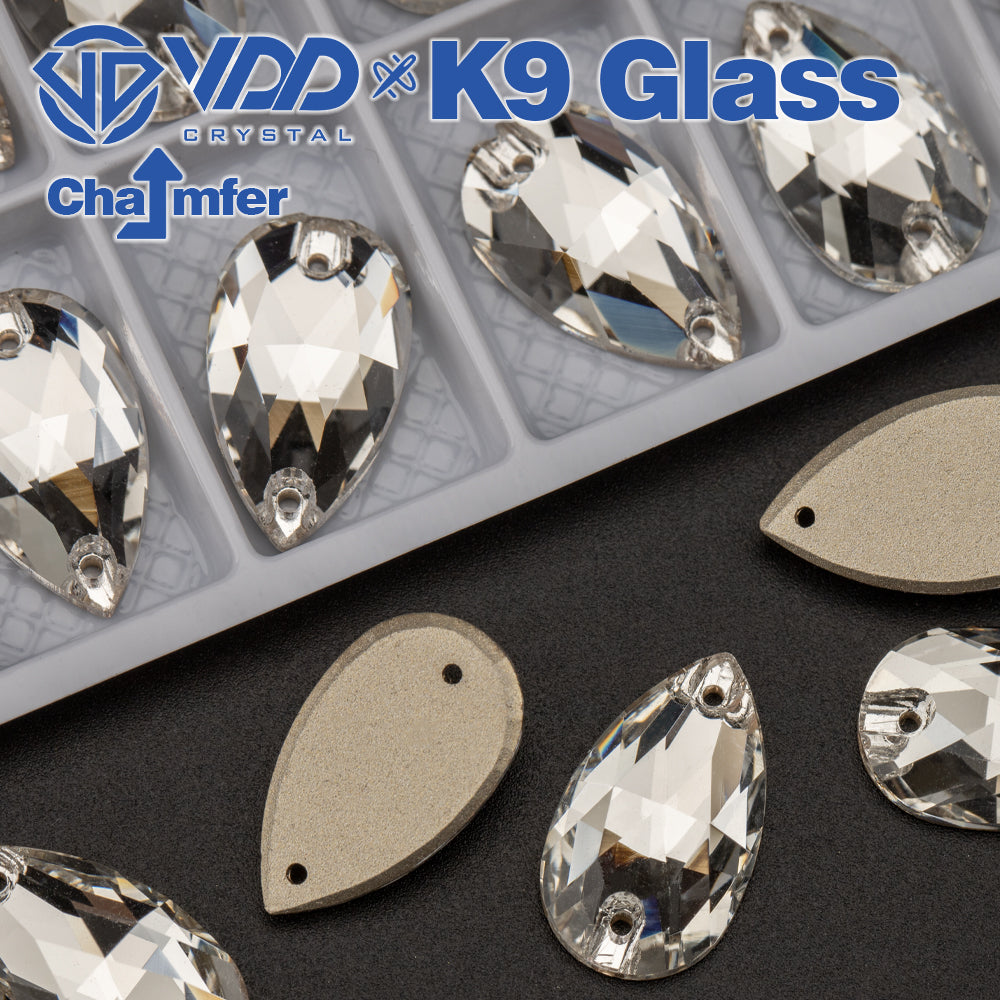 VDD Pear K9 Glass Sew on Rhinestones Sewing Clear Crystals Flat Back Strass Stones for Clothes Accessories Wedding Dress