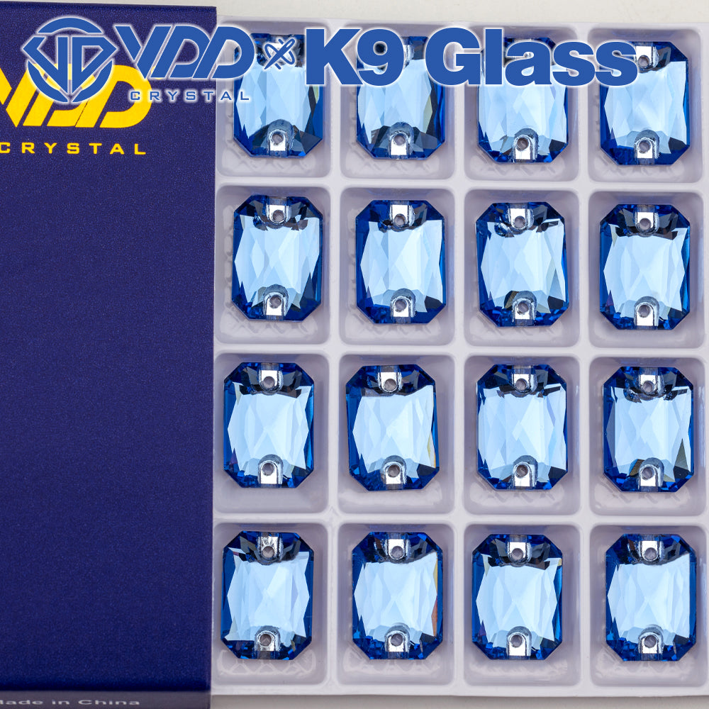 VDD  S117 Royal Blue Emerald Cut K9 Glass Sew On Rhinestones High Quality AAAAA Crystal Flatback Sewing Strass Stones DB-S117
