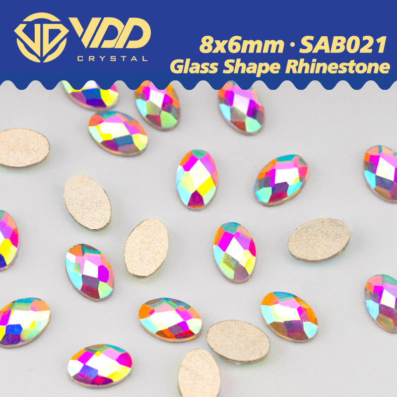 VDD 8x6mm - SAB21 100/500/1440Pcs Glass Shape Crystal Rhinestones Crystal AB Flatback Glitter Stones For DIY Nail Art Decorations  SAB Series