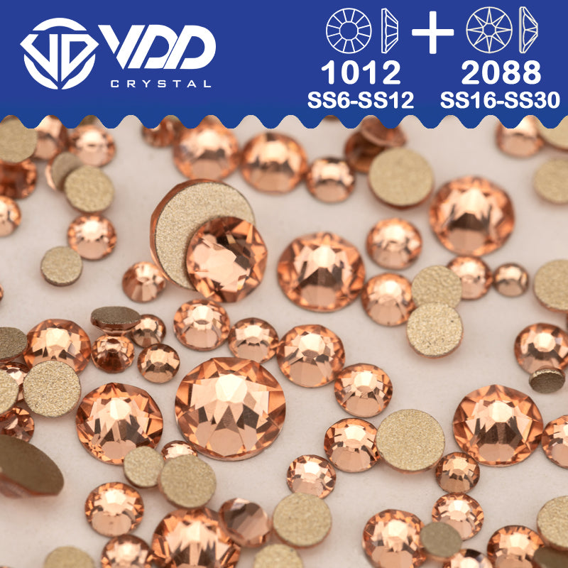 VDD 010 Lt.Peach Wholesale Mix Size SS6-SS30 High Quality Glass 2088 Rhinestones Crystal Gold Flatback Strass Stones Nail Art DIY Decorations
