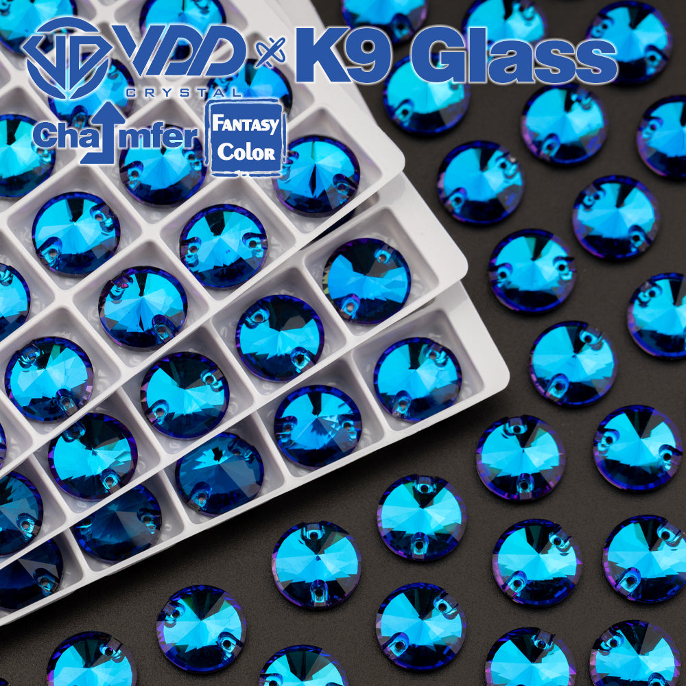 VDD 12mm 40Pcs Rivoli Bermuda Blue Top Quality K9 Glass Sew on Rhinestones Sewing Crystal Flatback for Garment Accessories