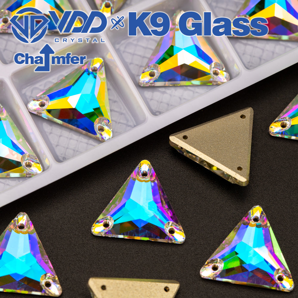 VDD S255 Crystal AB Triangle Top Quality K9 Glass Sew on Rhinestones Crystal Flatback Sewing Stones for Clothes Decorations