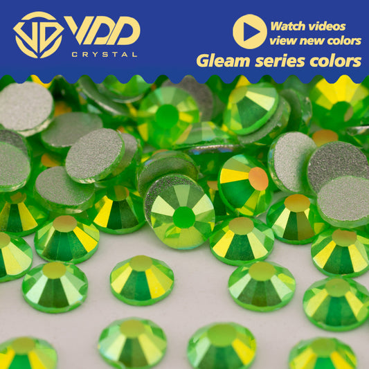 VDD 482 Gleam-Green SS4-SS30 High Quality Glass Rhinestones Crystal Flatback Strass Bright Stones For DIY Nail Art Accessories