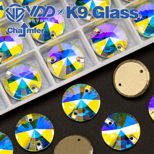 VDD Rivoli S255 Crystal AB Top Quality K9 Glass Sew on Rhinestones Crystal Flatback Sewing Strass Stones for Garment Wedding Dress