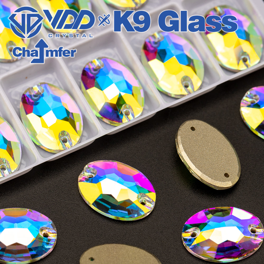 VDD S255 Crystal AB Oval Top Quality K9 Glass Sew on Rhinestones Crystal Flatback Sewing Stones for Clothes Decorations