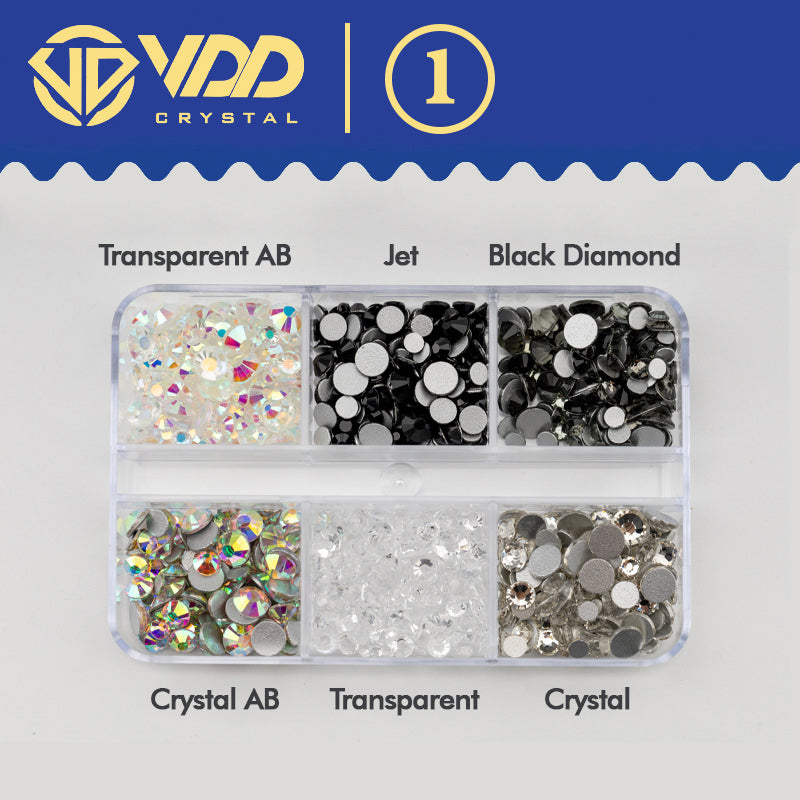 VDD DC-01 SS6-SS20 Mix Size 6 Grid Box Rhinestones Glass Crystal Flatback Strass Stones BOX