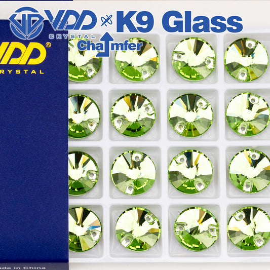 VDD Rivoli S112 Lt.Peridot Top Quality K9 Glass Sew on Rhinestones Crystal Flatback Sewing Strass Stones for Garment Wedding Dress