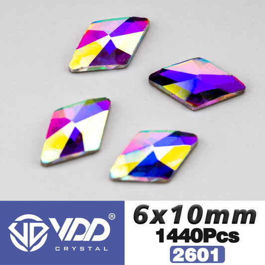 VDD 2601-6x10mm Wholesale 1440Pcs Rectangle Glass Rhinestones Crystal AB Flatback HotFix Strass Shape 3D Stones For Nail Art DIY Decorations