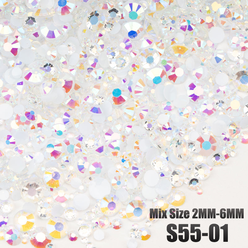 VDD S55-01 30g/100g Mix Size 2-6mm Resin Rhinestones Crystals Non Hot Fix Color AB Flat Back Stones For DIY Crafts Nail Art Decorations