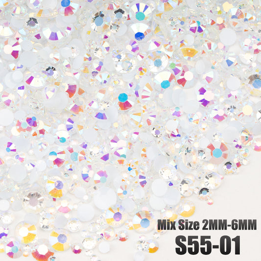 VDD S55-01 30g/100g Mix Size 2-6mm Resin Rhinestones Crystals Non Hot Fix Color AB Flat Back Stones For DIY Crafts Nail Art Decorations