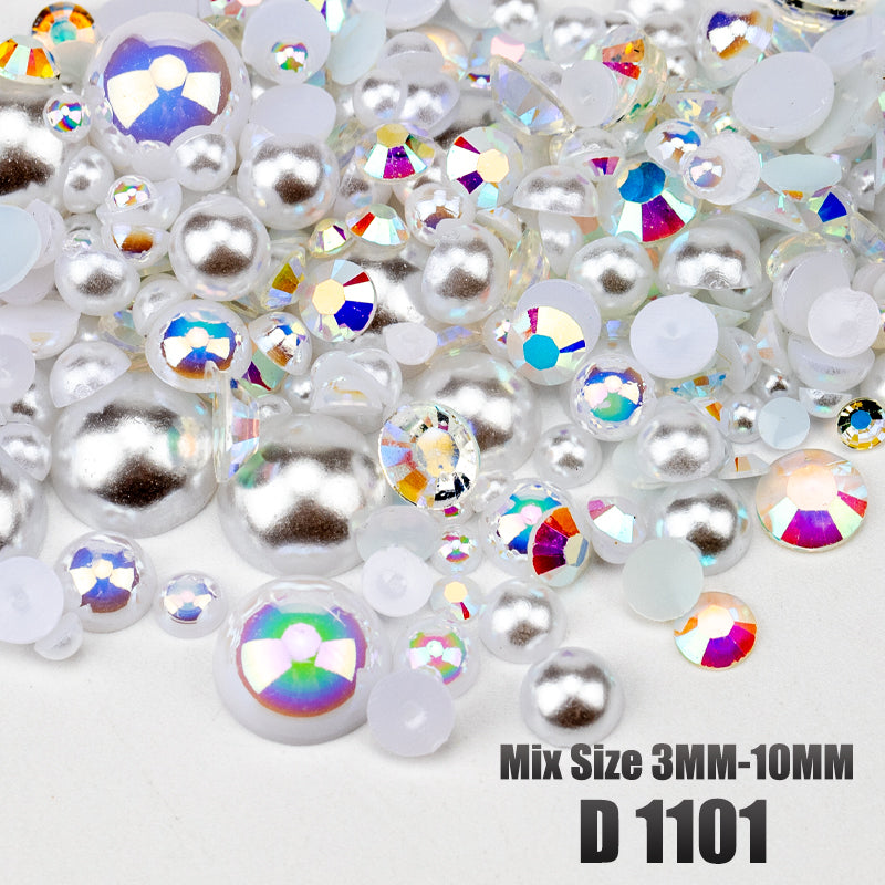 VDD D1101 3-10mm Mix Size ABS Half Round Pearls Flatback Beads Resin Rhinestones Flatback Stones ZHENZHU
