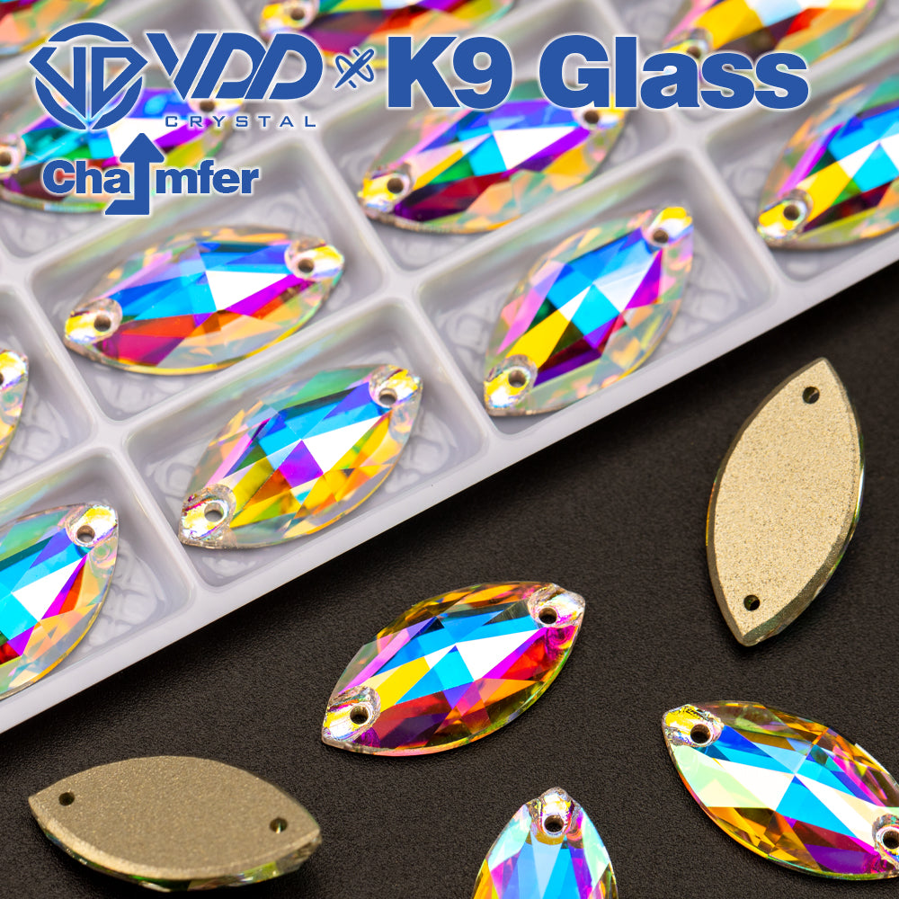 VDD S255 Crystal AB Navette Top Quality K9 Glass Sew on Rhinestones Crystal Flatback Sewing Strass Stones for Garment Decorations