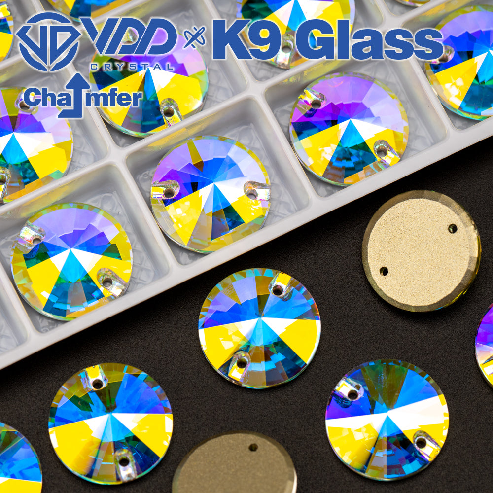 VDD Rivoli Top Quality K9 Glass Sew on Rhinestone Sewing Crystal AB Flatback Strass Stones for Craft Clothes Wedding Dress