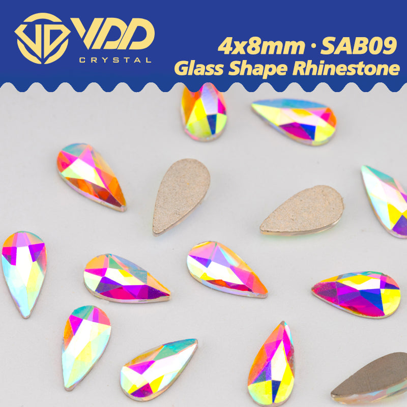 VDD 4x8mm - SAB09 100/500/1440Pcs Glass Shape Crystal Rhinestones Crystal AB Flatback Glitter Stones For DIY Nail Art Decorations SAB Series