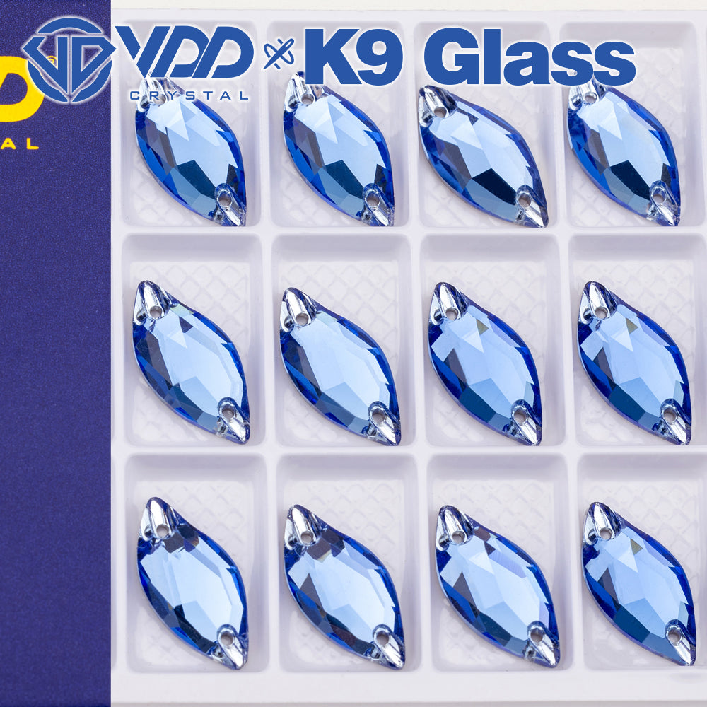 VDD S117 Royal Blue Leaf K9 Glass Sew On Rhinestones High Quality AAAAA Crystal Flatback Sewing Strass Stones DB-S117