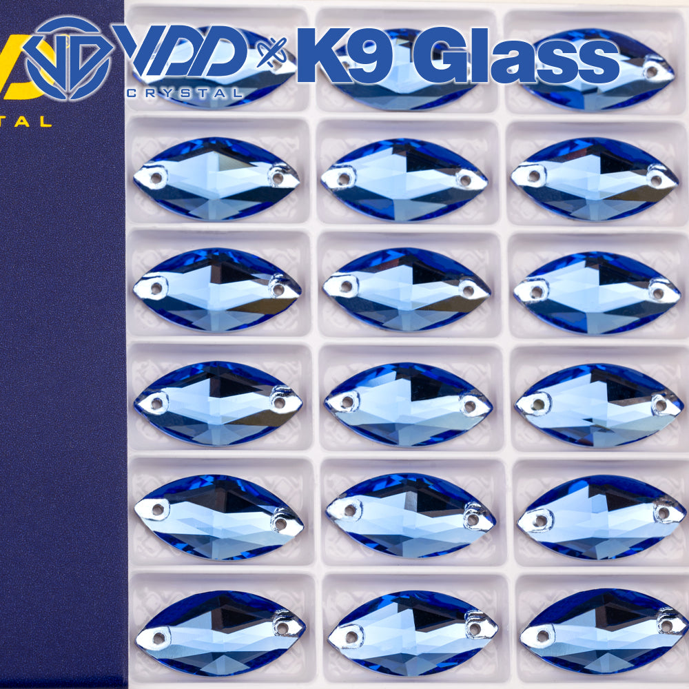 VDD S117 Royal Blue Navette K9 Glass Sew On Rhinestones High Quality AAAAA Crystal Flatback Sewing Strass Stones DB-S117