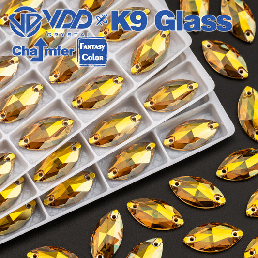 VDD Navette 9x18mm 36Pcs Sunshine Color K9 Glass Sew on Rhinestones Sewing Crystals Flat Back Stones for Clothes Accessories