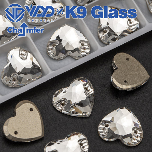 VDD Heart High Quality K9 Glass Sew on Rhinestones Sewing Clear Crystals Flat Back Stones for Clothes Accessories Wedding Dress
