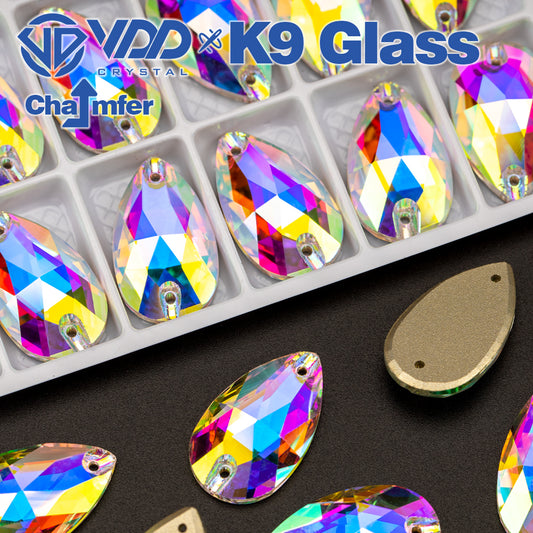 VDD S255 Crystal AB Pear Top Quality K9 Glass Sew on Rhinestones Crystal Flatback Sewing Strass Stones for DIY Garment Decorations
