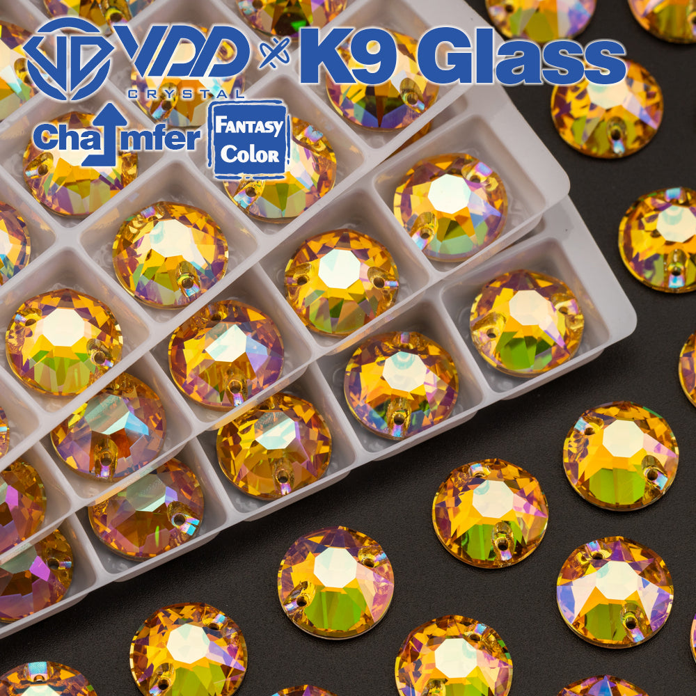 VDD 8B-8S 12mm 40Pcs Burning Sun Color Top Quality K9 Glass Sew on Rhinestone Sewing Crystal Flatback Garment Decoration