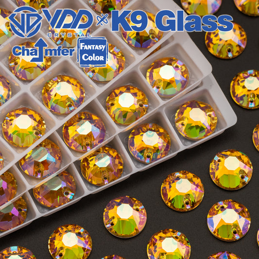 VDD 8B-8S 12mm 40Pcs Burning Sun Color Top Quality K9 Glass Sew on Rhinestone Sewing Crystal Flatback Garment Decoration
