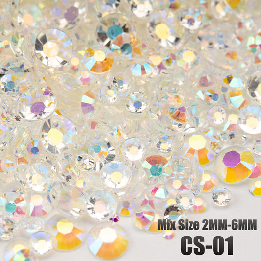 VDD CS-01 30/100g Mix Size 2-6mm Resin Rhinestone Crystal Color AB Flatback Plastic Bulk Wholesale For DIY Nail Art Crafts Decorations