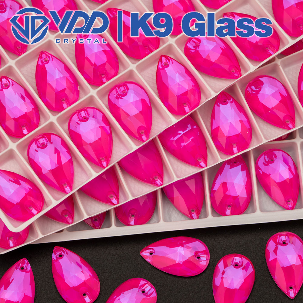 VDD Pear K9 Neon Rose Glass Sew on Rhinestones Sewing Crystal Flatback Stones for DIY Clothes Accessories Wedding Dress