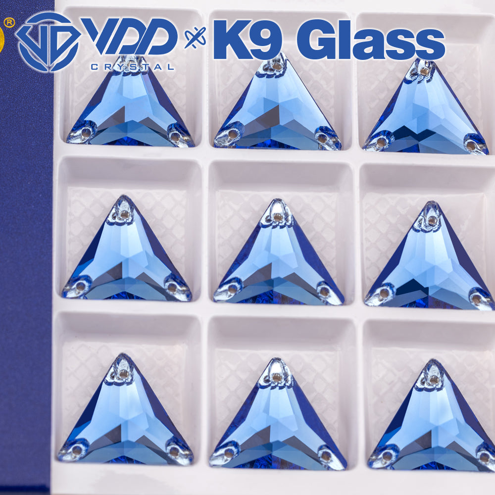 VDD S117 Royal Blue Triangle K9 Glass Sew On Rhinestones High Quality AAAAA Crystal Flatback Sewing Strass Stones DB-S117