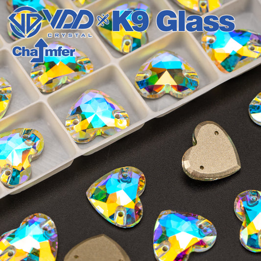 VDD Heart Top Quality K9 Glass Sew on Rhinestones Sewing Crystal AB Flat Back Strass Stones for Clothes Accessories Crafts