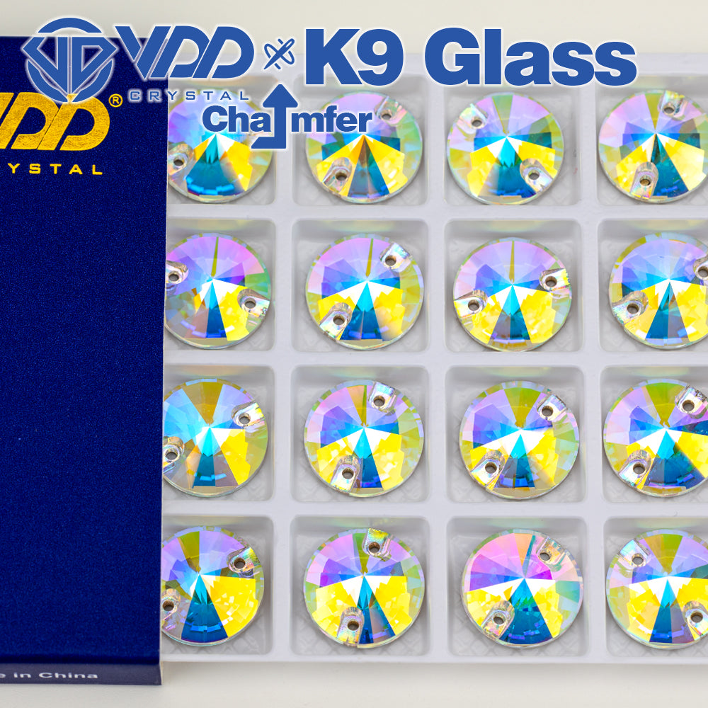 VDD Rivoli S255 Crystal AB Top Quality K9 Glass Sew on Rhinestones Crystal Flatback Sewing Strass Stones for Garment Wedding Dress