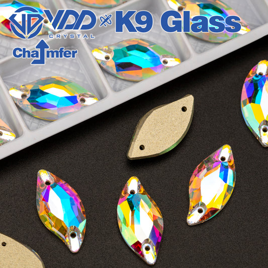 VDD S255 Crystal AB Leaf Top Quality K9 Glass Sew on Rhinestones Crystal Flatback Sewing Stones for Clothes Decorations