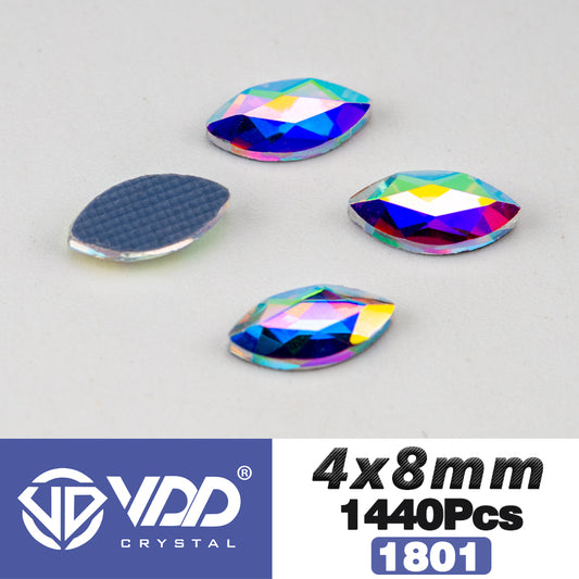 VDD 1801-4x8mm Wholesale 1440Pcs Rectangle Glass Rhinestones Crystal AB Flatback HotFix Strass Shape 3D Stones For Nail Art DIY Decorations