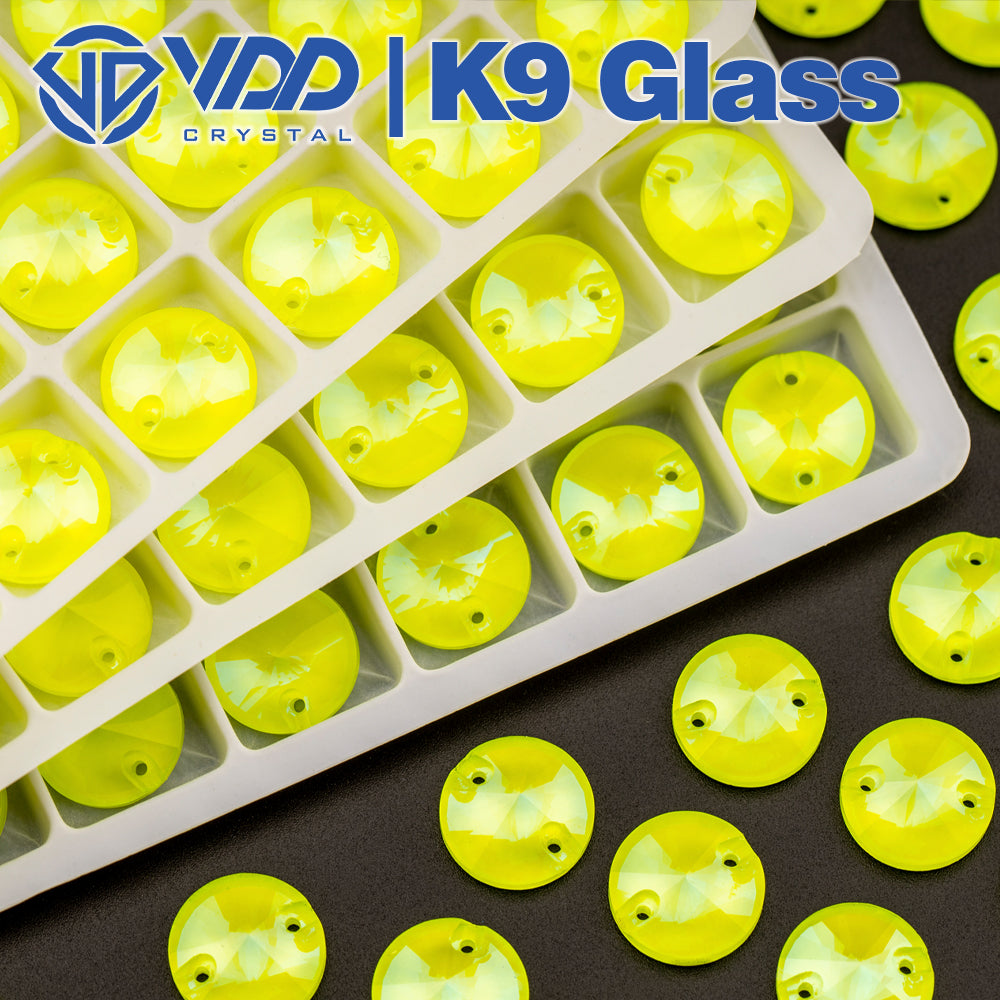 VDD 12mm Neon Lemon Rivoil Top Quality Glass Sew on Rhinestones Crystal Flatback Stones for Clothes Decoration Wedding Dress