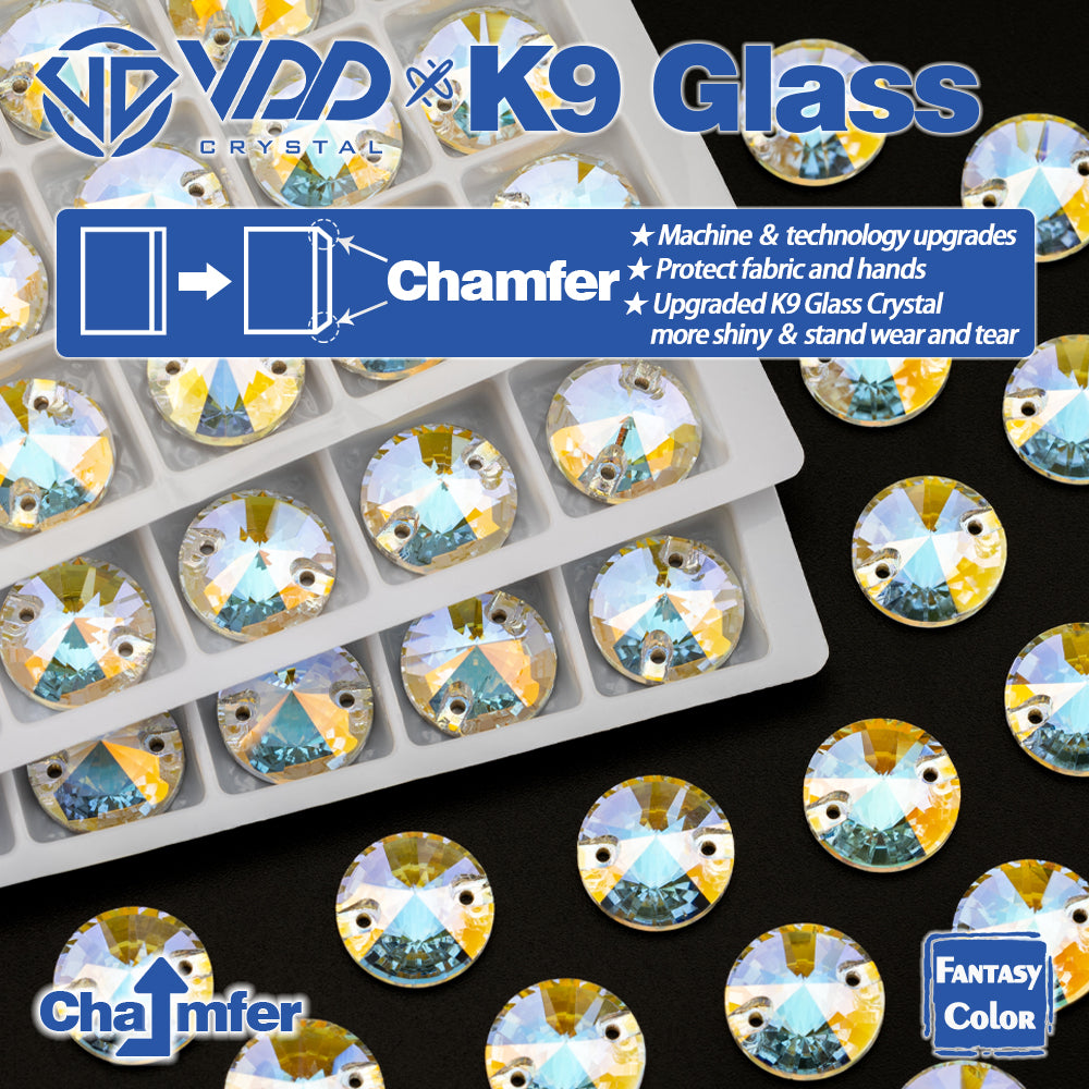 VDD Rivoli 12mm 40Pcs Aura Mirage Color Top Quality K9 Glass Sew on Rhinestone Sewing Crystal Flatback Clothes Decorations
