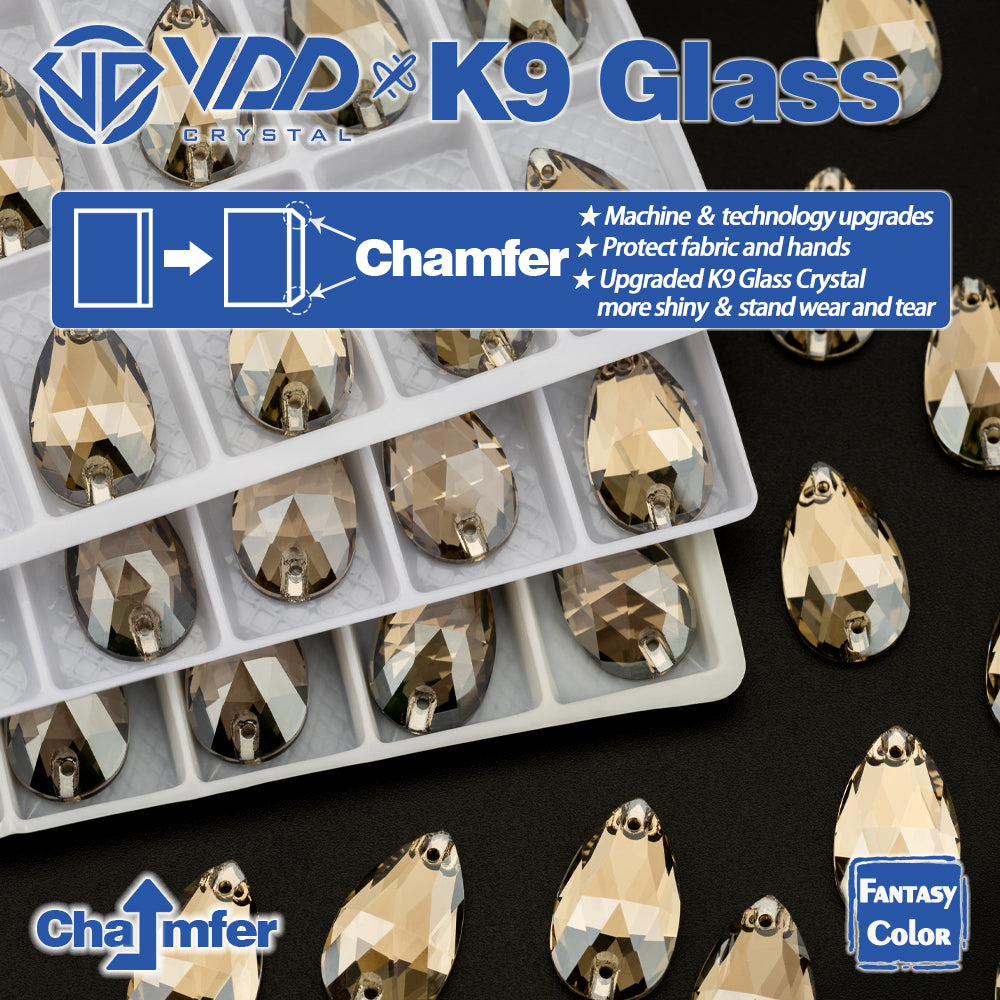 VDD Pear 11x18mm 24Pcs Greige Color Top Quality K9 Glass Sew on Rhinestone Sewing Crystal Flatback Clothes Decorations