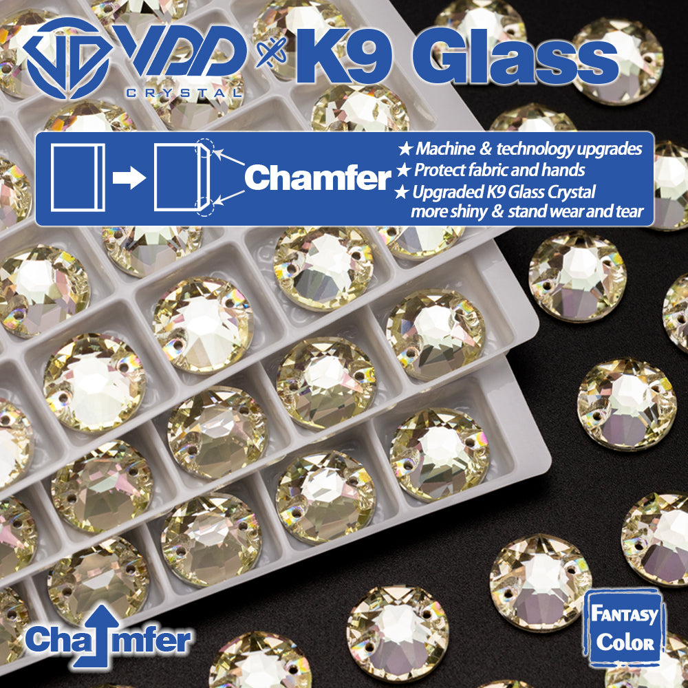 VDD 8B-8S 12mm 40Pcs Glimmer Color Top Quality K9 Glass Sew on Rhinestone Sewing Crystal Flatback Clothes Decorations