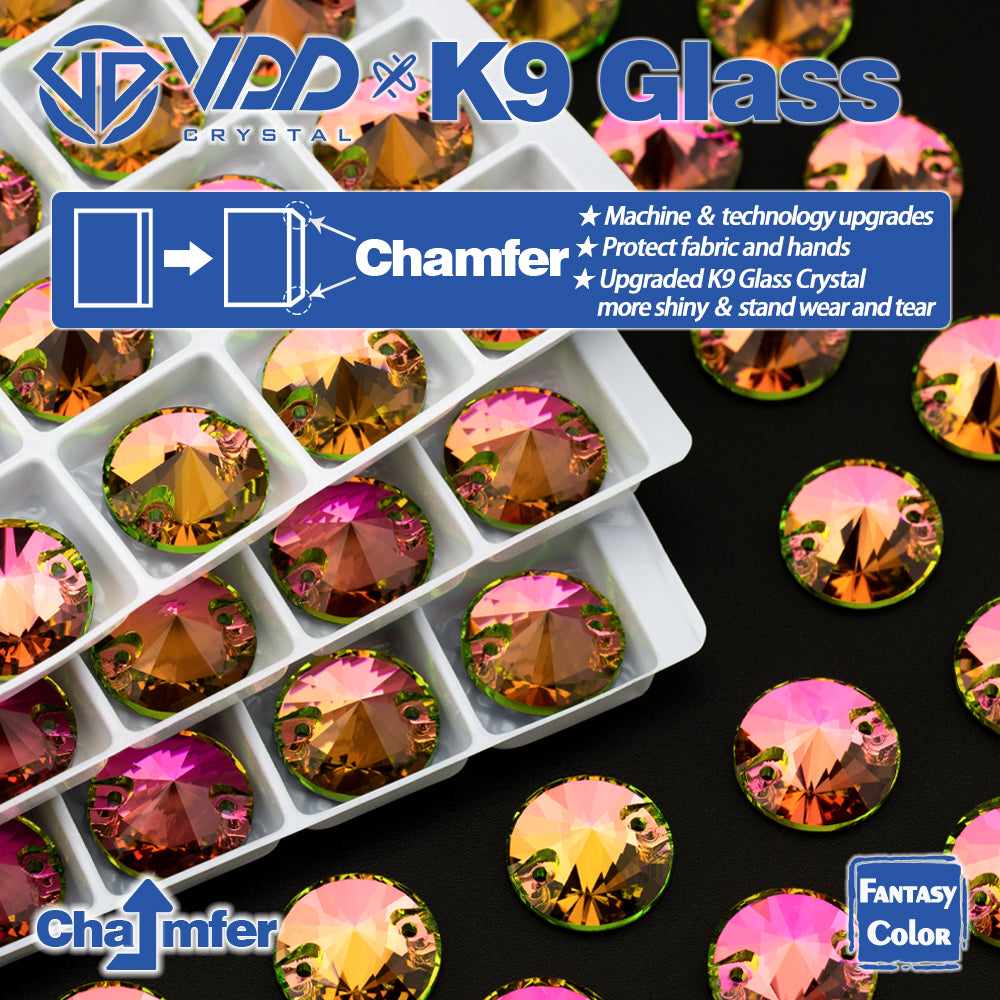 VDD Rivoli 12mm 40Pcs Rose Pulse Top Quality K9 Glass Sew on Rhinestone Sewing Crystal Flatback Clothes Decorations