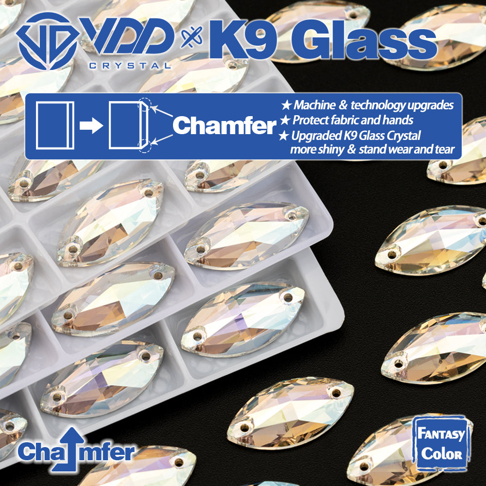 VDD Navette 9x18mm 36Pcs Stardust Shimmer Color Top Quality K9 Glass Sew on Rhinestone Sewing Crystal Flatback Clothes Decorations