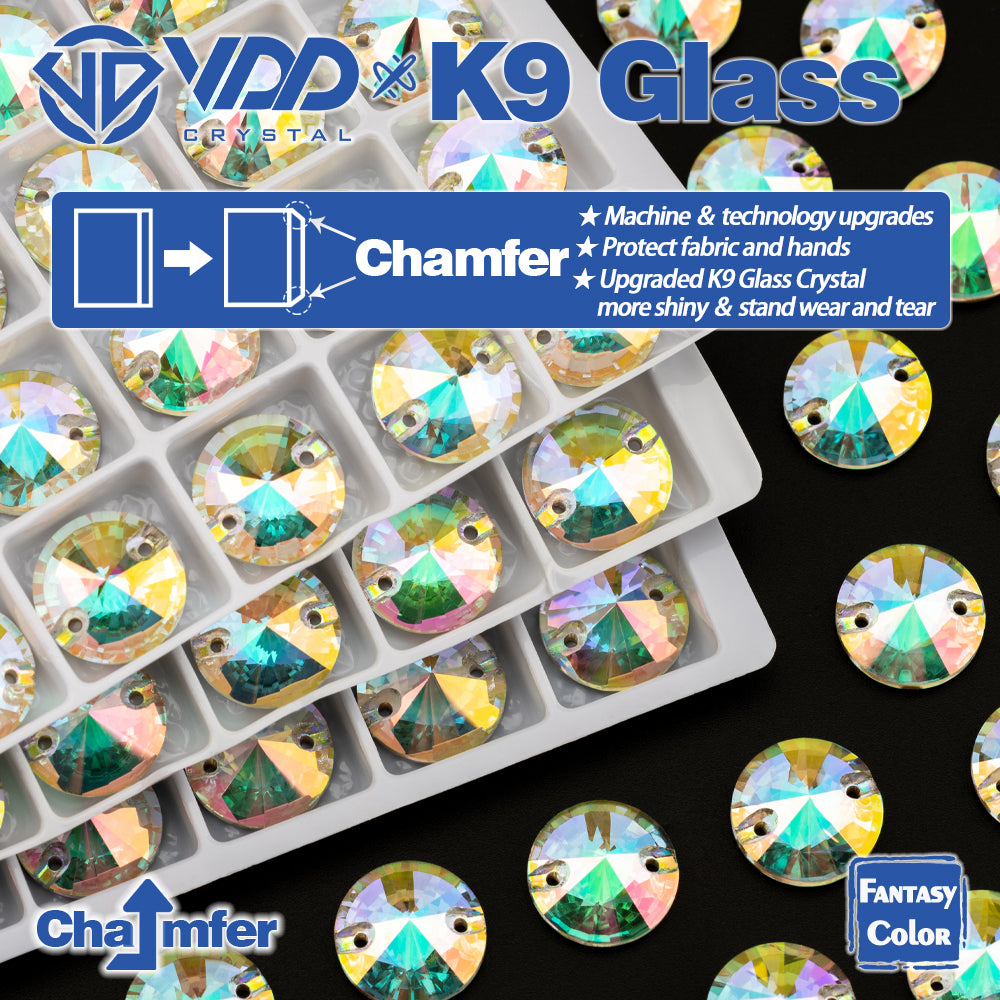 VDD Rivoli 12mm 40Pcs Chroma Shimmer Color Top Quality K9 Glass Sew on Rhinestone Sewing Crystal Flatback Clothes Decorations