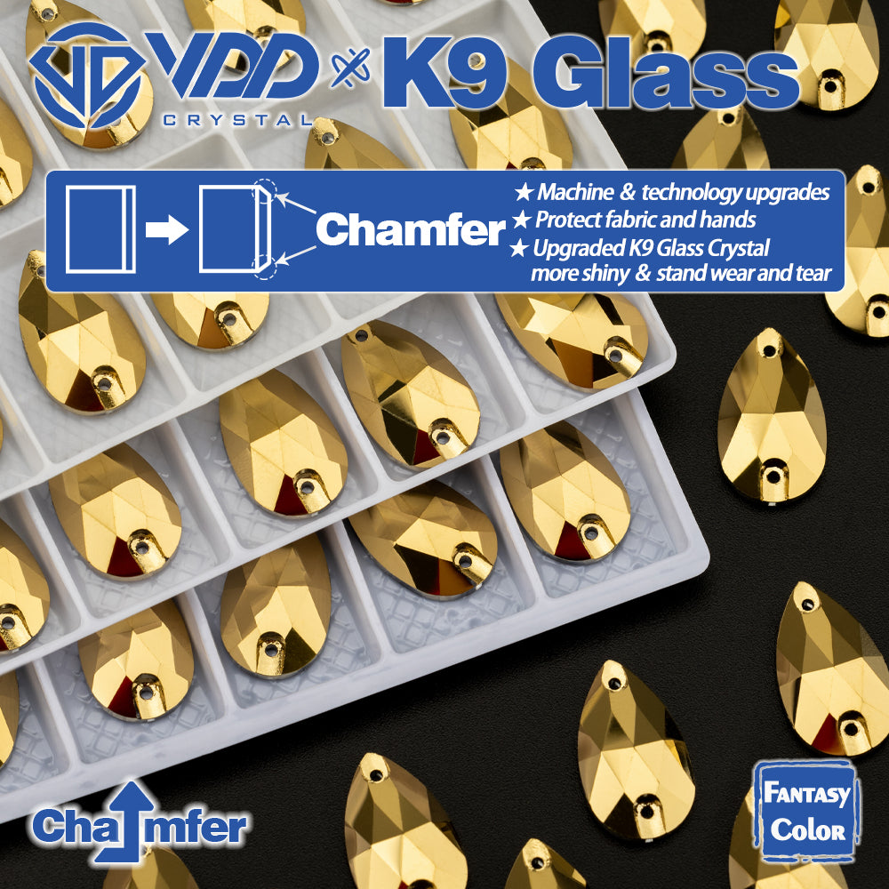 VDD Pear 11x18mm 24Pcs Aurum Color K9 Glass Sew On Rhinestones High Quality AAAAA Crystal Flatback Sewing Strass Stones DB-S268