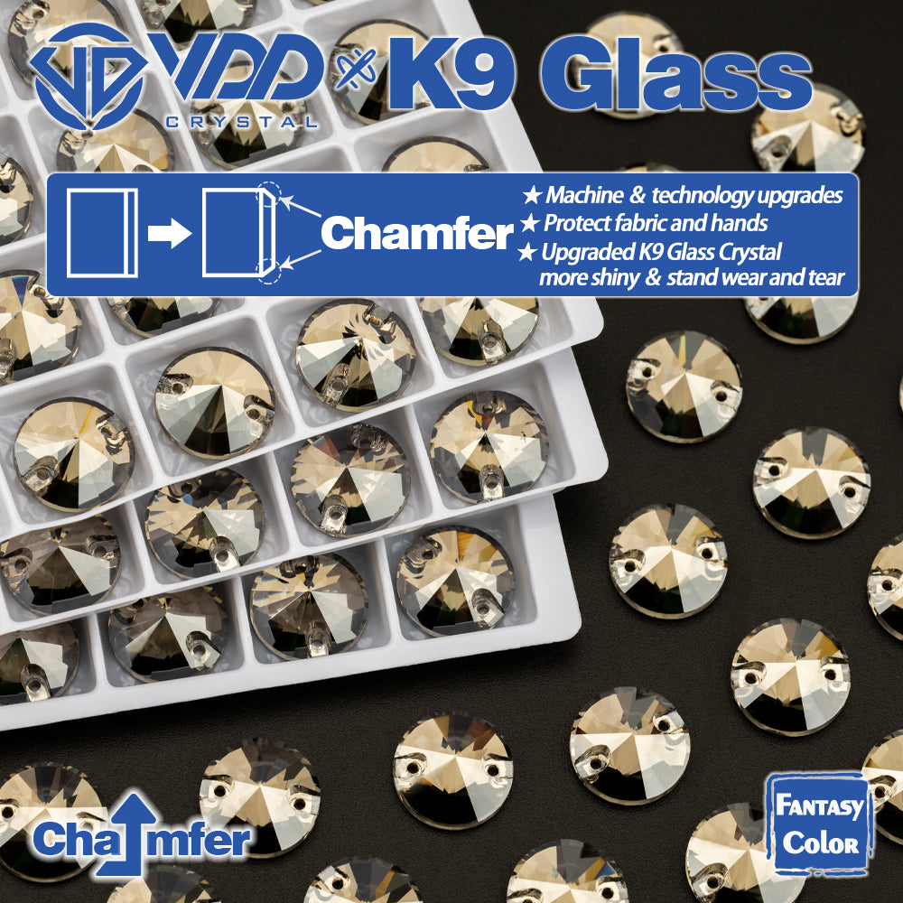 VDD Rivoli 12mm 40Pcs Greige Color Top Quality K9 Glass Sew on Rhinestone Sewing Crystal Flatback Clothes Decorations