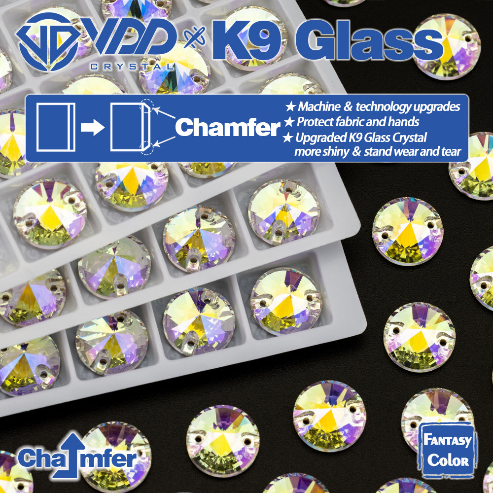 VDD Rivoli 12mm 40Pcs Luster Mirage Color Top Quality K9 Glass Sew on Rhinestone Sewing Crystal Flatback Clothes Decorations