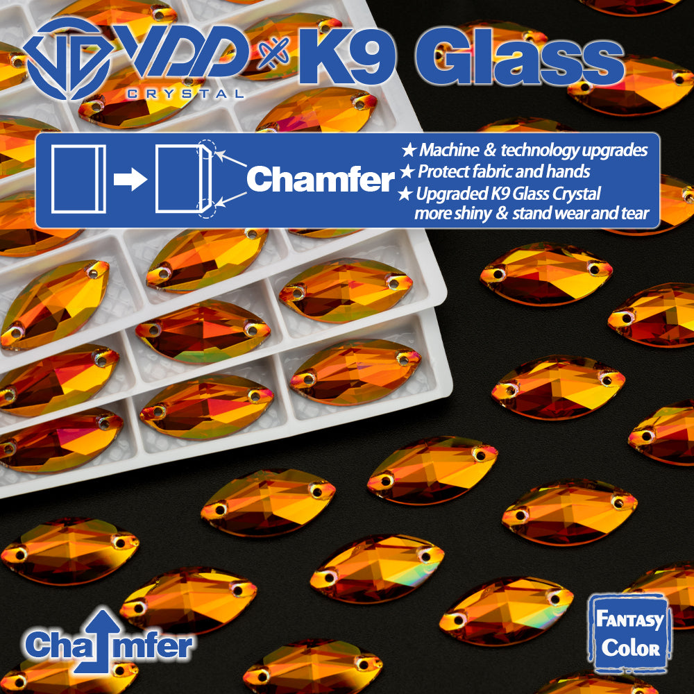VDD Navette 9x18mm 36Pcs Sunset Prism Color Top Quality K9 Glass Sew on Rhinestone Sewing Crystal Flatback Clothes Decorations