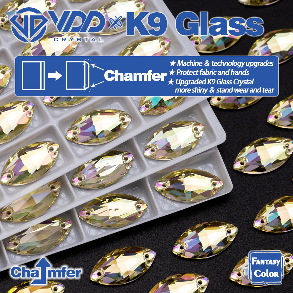 VDD Navette 9x18mm 36Pcs Glimmer Color Top Quality K9 Glass Sew on Rhinestone Sewing Crystal Flatback Clothes Decorations