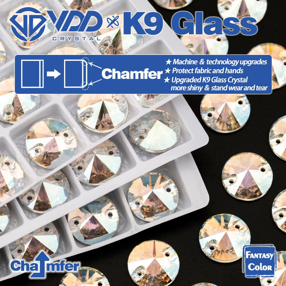 VDD Rivoli 12mm 40Pcs Stardust Shimmer Color Top Quality K9 Glass Sew on Rhinestone Sewing Crystal Flatback Clothes Decorations